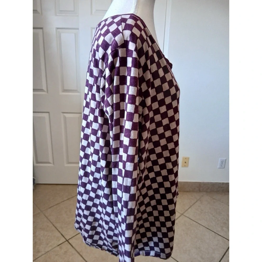 SONOMA Women Burgundy Plaid Long V-neck Sleeve‎ The Everyday Tee Shirt Top 2X